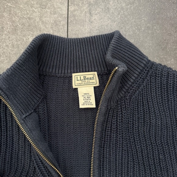 LL Bean Mens Full Zip Ribbed Knit Sweater Jacket Navy Blue XL Reg Heavyweight - Picture 2 of 5